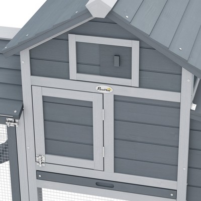 Gray Wooden Chicken Coop with Nesting Box and Removable Tray