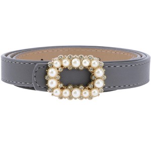 INSPIRE CHIC Women's Pearl Buckle PU Leather Skinny Adjustable Dress Pants Waist Belts 1 Pcs - 1 of 4