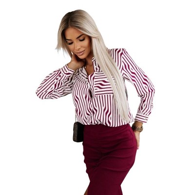 Clearlove Striped Button Down Shirts for Women Dress Shirts Long Sleeve Office Work Shirt