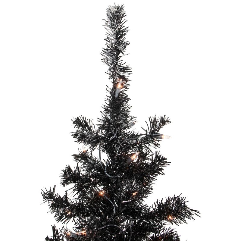 Northlight 6' Pre-Lit Black Artificial Tinsel Christmas Tree, Clear Lights, 5 of 8