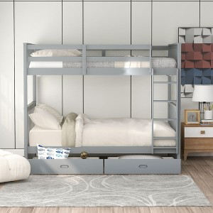 PAGED Simple Wooden Bunk Bed Loft Bed, Twin over Twin Bed Frame with Storage Drawers, Ladder and Guardrail for Kids, Teens, Adults - 1 of 4