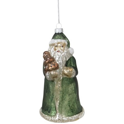 Northlight 5.5" Nordic Green and Gray Santa Hanging Glass Christmas Ornament