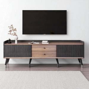 63'' Mid Century TV Stand with 2 Cabinets & Open Compartments, Entertainment Center for TVs up to 70'', Television Console for Home Theatre - 1 of 4