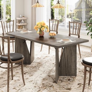 71 Inch Dining Table for 6, Rustic Farmhouse Tall Kitchen Table with Large Tabletop, Long Wooden Dining Room Table with Heavy Duty Legs - 1 of 4