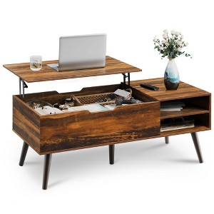 Coffee Table,  Lift Top Coffee Tables with Adjustable Storage Shelf and Hidden Compartment, Lift Tabletop Dining Table for Living Room, Rustic Oak - 1 of 4