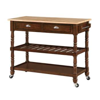 French Country 3 Tier Butcher Block Kitchen Cart with Drawers -  Breighton Home 