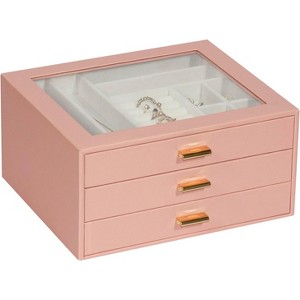 3-Drawer Jewelry Box with Glass Lid, Cloud White Organizer for Rings, Necklaces, Earrings, Interesting Gift - 1 of 4