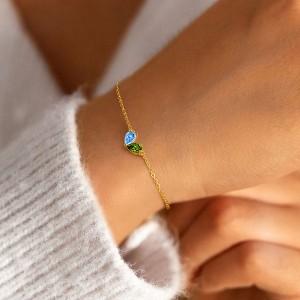 Turandoss 18K Gold Heart Bracelets for Women Girls - Dainty Double Pear Birthstone Bracelet, Zircon Link Chain Bracelet, Christmas Gifts, 6+2.5Inches - 1 of 4