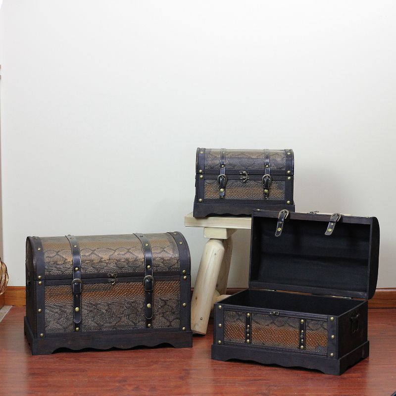 Northlight Set of 3 Decorative Antique Brown Wood and Faux Snakeskin Storage Boxes 22.5", 3 of 4