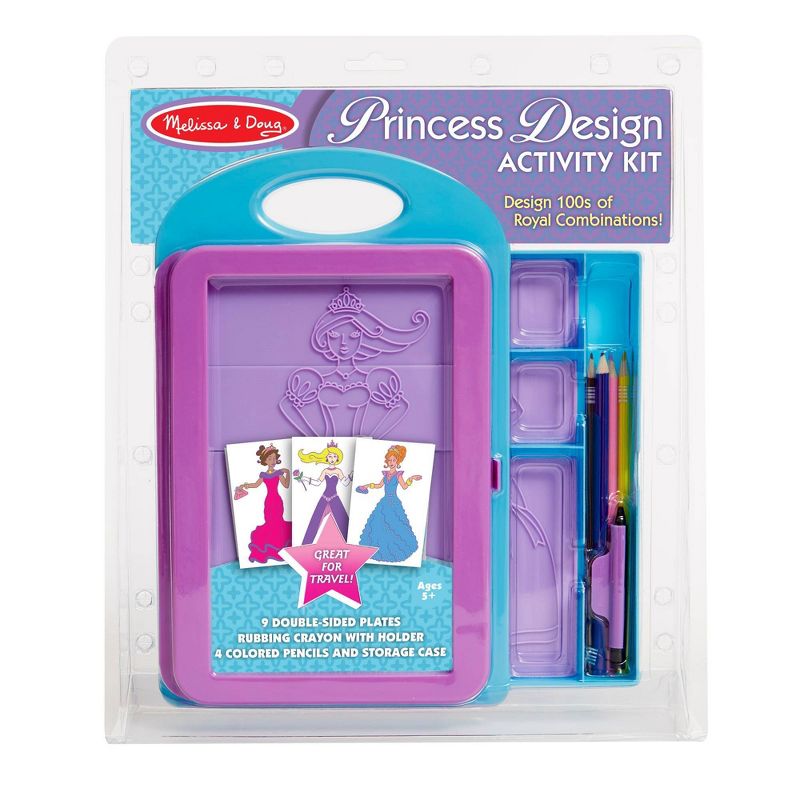 Melissa &#38; Doug Princess Design Activity Kit - 9 Double-Sided Plates, 4 Colored Pencils, Rubbing Crayon, 1 of 11