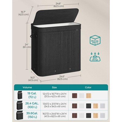 Ink Black Bamboo Laundry Hamper with Lid and Handles