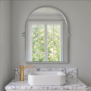 Wooakway 32"H Arched Bathroom Mirror with Pivoting Design Metal Frame for Vanity Living Room Bedroom Entryway Black - 1 of 4