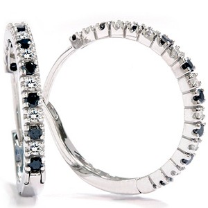 Pompeii3 1/2ct Black & White Diamond Hoops 14K White Gold - 1 of 4