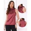 INSPIRE CHIC Women's Elegant Satin Sleeveless Bow Tie Mock Neck Solid Work Blouse - 2 of 4