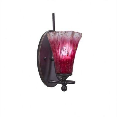Toltec Lighting Capri 1 - Light Sconce in  Dark Granite with 5.5" Fluted Raspberry Crystal Shade