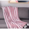 HomeRoots 50" X 60" Pink and White Woven Cotton Striped Throw Blanket with Tassels - 2 of 4