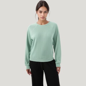 Anna-Kaci Active Women's Long Sleeve Crew Neck Fashion Pullover Top with Relaxed Fit and Ribbed Cuffs - 1 of 4
