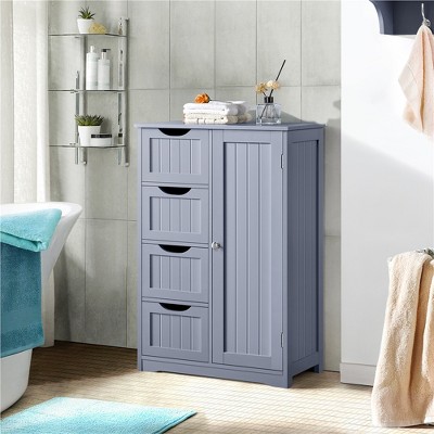 Gray MDF Bathroom Floor Cabinet with Adjustable Shelves and Drawers