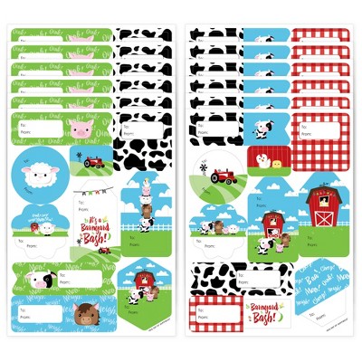 Big Dot of Happiness Farm Animals - Assorted Barnyard Baby Shower or Birthday Party Gift Tag Labels - To and From Stickers - 12 Sheets - 120 Stickers
