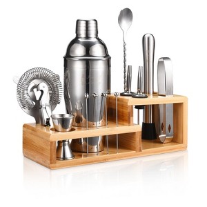 Touch of Mixology Premium 14 Piece Stainless Steel Bartender Kit with Bamboo Stand - 1 of 4