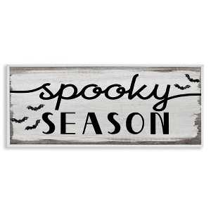Stupell Industries Spooky Season Sign Black Bats Halloween Phrase Framed Giclee Art, White, 30" x 13" - 1 of 4