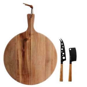 Gibson Elite 3 Piece Acacia Wood Charcuterie Serving Board and Cheese Knife Set in Brown - 1 of 4
