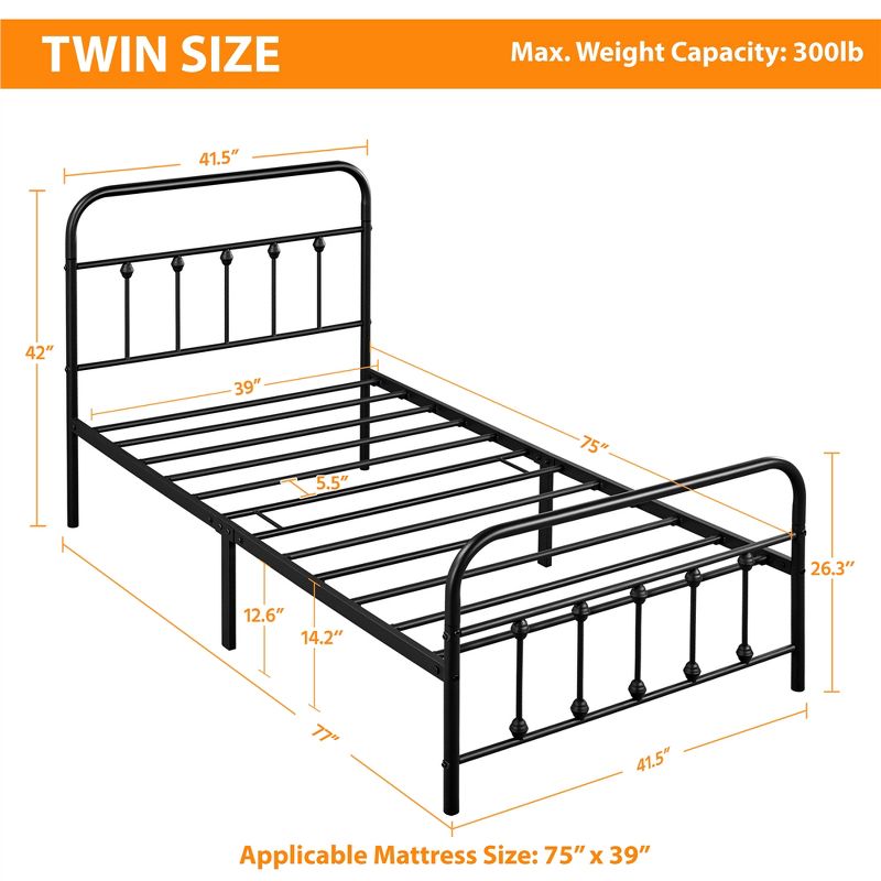 Yaheetech Iron Platform Bed Frame with High Headboard and Footboard, 3 of 7