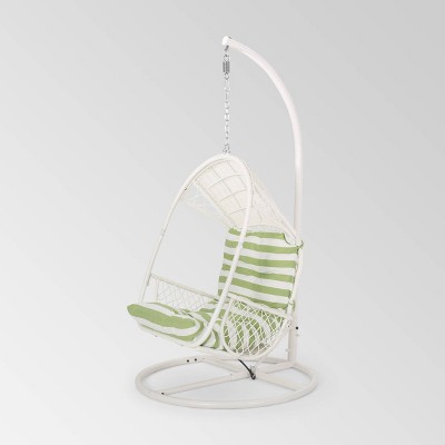 white hanging rattan chair
