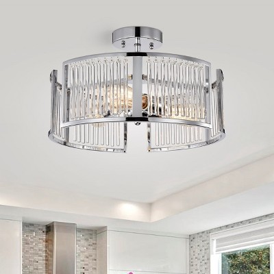 Transitional 3-Light Chrome Crystal Drum Ceiling Light 16" Wide