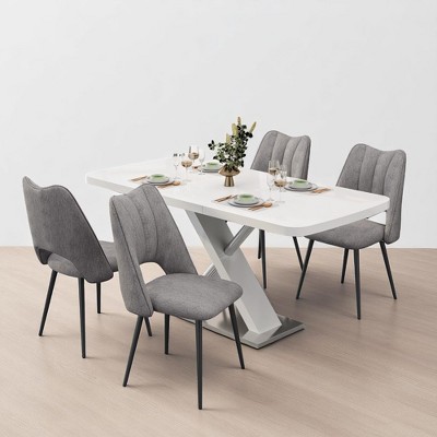 5-Piece Expandable Dining Table Set with 4 Upholstered Chairs, Rectangular Kitchen Table with Adjustable Length for 4–6 People, for Dining Room
