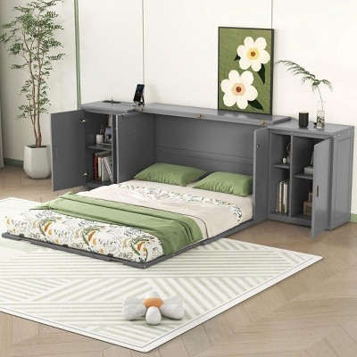 Streamdale Queen Size Murphy Bed with Shelves, Cabinets and USB Ports,Gray