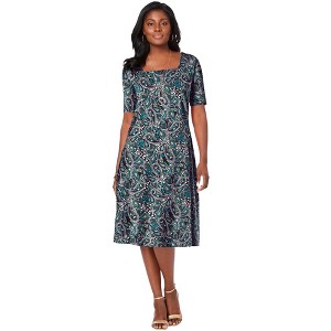 Jessica London Stretch Cotton Square Neck Midi Dress - 1 of 4
