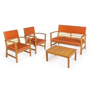 Barclay 4-Piece Modern Coastal Acacia Wood Conversation Outdoor Patio Set with Cushions - JONATHAN Y