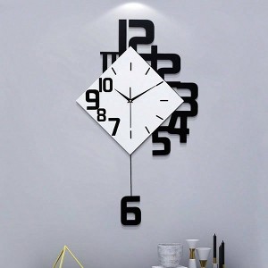 Decorative Wall Clock Living Room Decor Large Modern Wall Clocks with Pendulum Black Wood Silent Non Ticking 11.8 * 19 Inch - 1 of 4