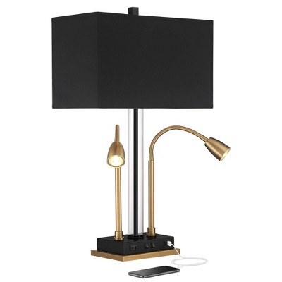 Possini Euro Design Modern Gooseneck Desk Lamp 31" Tall with USB Charging Port Gold Black Metal Rectangular Shade for Living Room