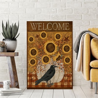 Rustic Sunflower and Crow Welcome Canvas Wall Art, 24x36