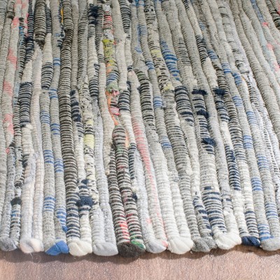 Handwoven Striped Gray Cotton Square Area Rug - 8' x 8'