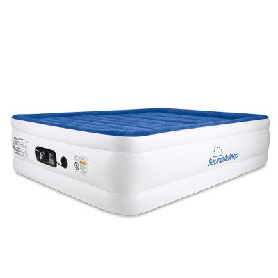 Full Size Blue and White Raised Air Mattress with Pump