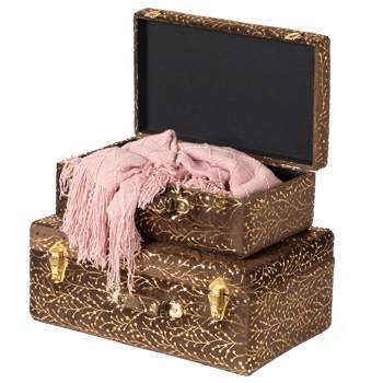 Vintiquewise Decorative Tufted Velvet Suitcase Treasure Chest Set of 2, Brown