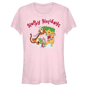 Juniors Winnie the Pooh Happy and Merry Holiday Friends T Shirt - 1 of 4
