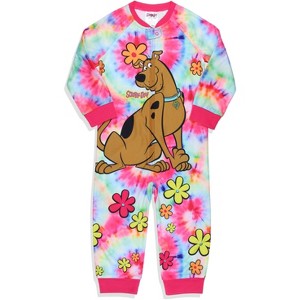 Scooby-Doo Toddler Girls' Tie-Dye Flower Union Suit Footless Sleep Pajama Multicolored - 1 of 3