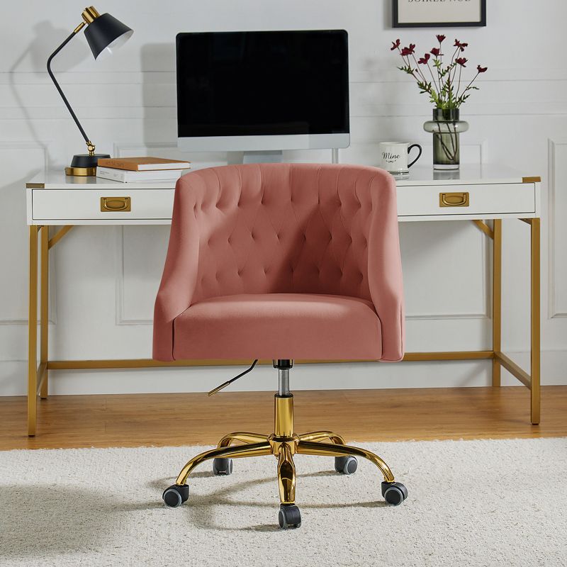 Anika Velvet Height-adjustable Swivel Task Office Chair with Button-tufted Back and Gold Base | Karat Home, 4 of 12