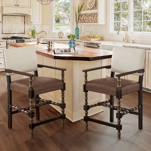 Arceso Counter Height Bar Stools Set of 2, 26'' French Leather Barstools with Arms and Backrest, Counter Stool Upholstered Farmhouse Bar Stools - 1 of 4