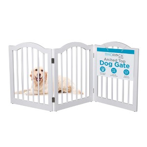 INTERNET'S BEST Arched Top Dog Gate | 3 Panel, 24" H Wooden Pet Barrier for Dogs or Cats | Freestanding Room Divider | White. (3 panel - 24", White) - 1 of 4