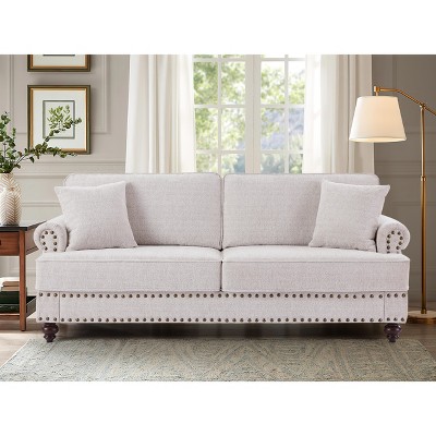 Upholstered 3 Seat/Loveseat/1 Seat Sofa Couches with Nailhead Accents, Scrolled Armrests, and Turned Legs-ModernLuxe