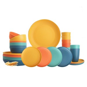 Itopfox Wheat Straw Dinnerware Set of 32, Unbreakable Plates and Bowls for 8, Dishwasher Safe for Kitchen and Camping, Vibrant Series - 1 of 4