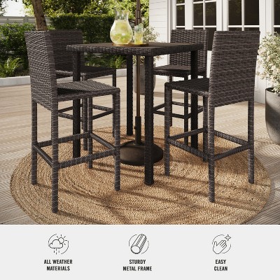 Brown Rattan Wicker Indoor-Outdoor Bar Stools, Set of 2