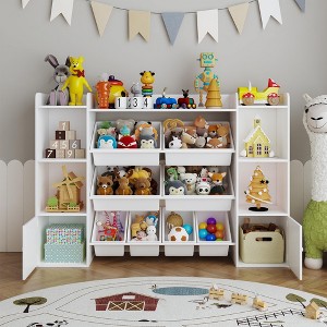 Kids Toy Storage Organizer with 8 Removable Toy Bins, Bookshelf & 2 Storage Cubbies – Playroom, Bedroom & Classroom Organization, White - 1 of 4