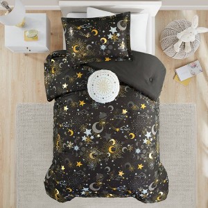 Isabel Starry Sky Metallic Kids' Comforter Set with Throw Pillow Charcoal Gray - Mi Zone - 1 of 4