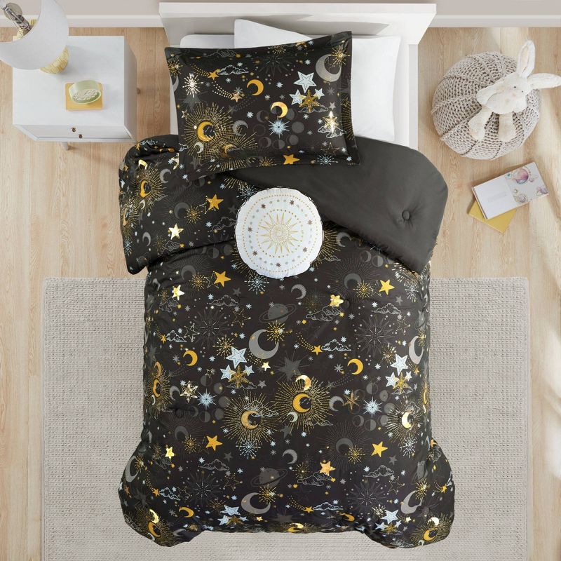 Isabel Starry Sky Metallic Kids' Comforter Set with Throw Pillow Charcoal Gray - Mi Zone, 1 of 14